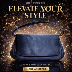 Vintage La Regale LTD Black Satin Small Cross Body Purse measures 8.5 x5.5 x2